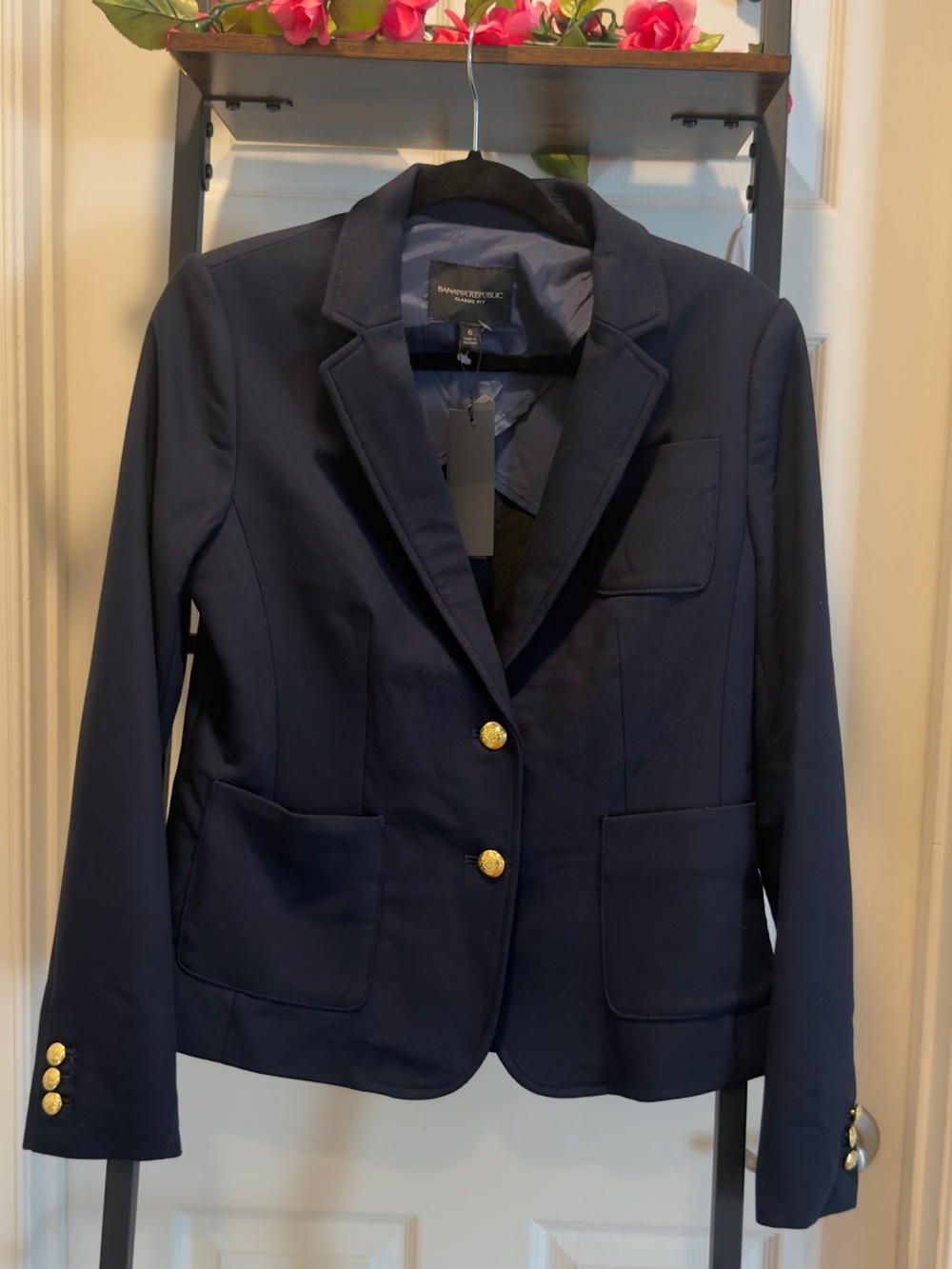 Banana Republic Classic Fit Navy Blazer Jacket Gold Buttons Office Minimalist